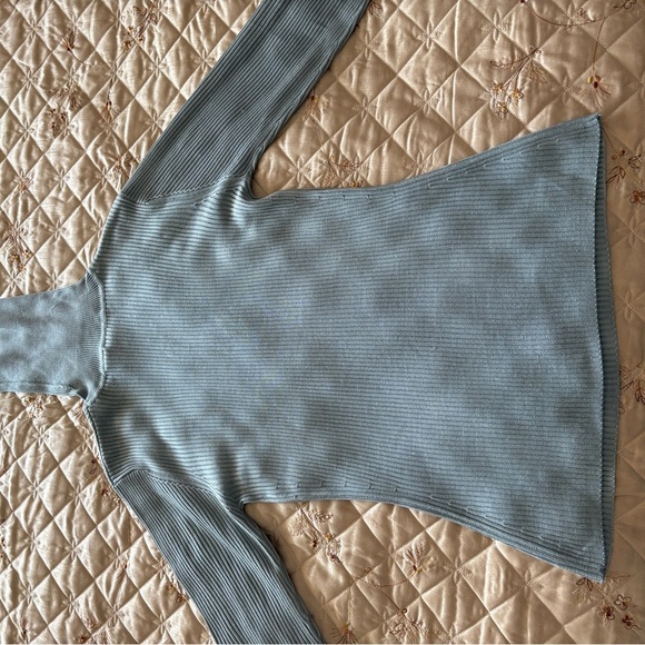 Gray Blue Green Ribbed Knit Sweater Turtleneck 100% Silk Size S - Picture 1 of 6